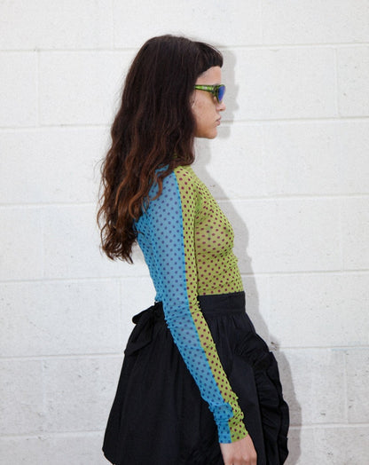 Split Turtleneck –  Kiwi & Turquoise