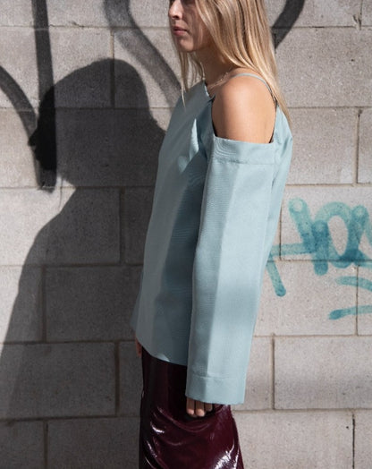 Laced Shoulder Top - Celadon