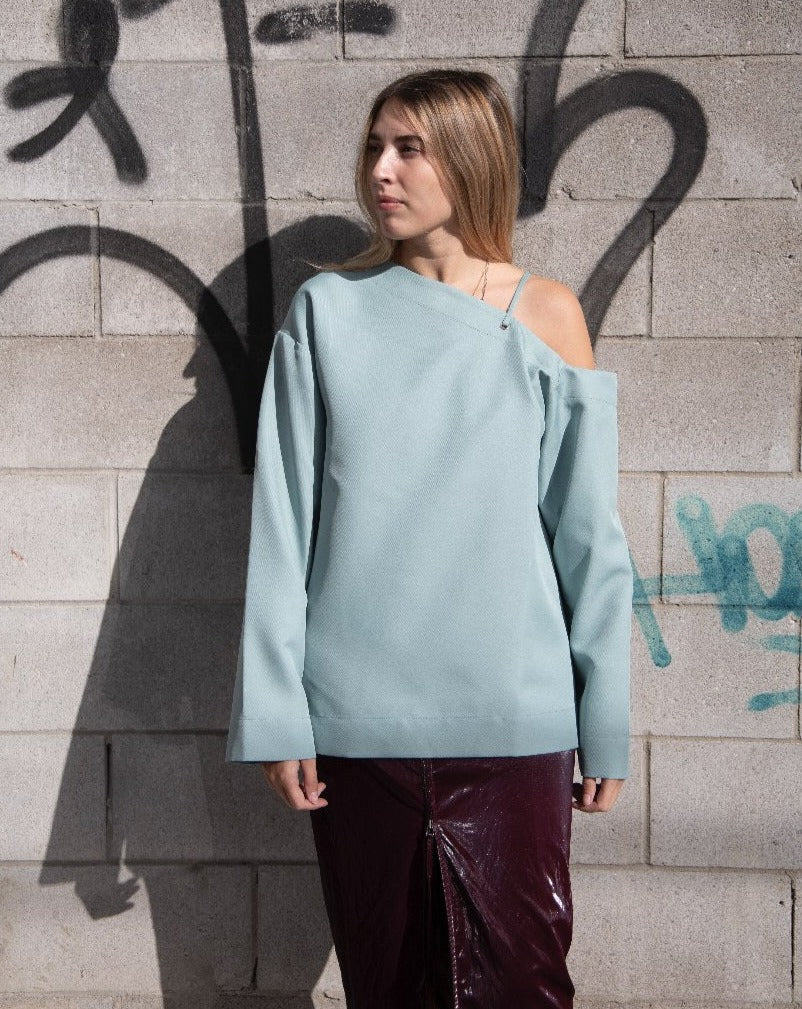 Laced Shoulder Top - Celadon