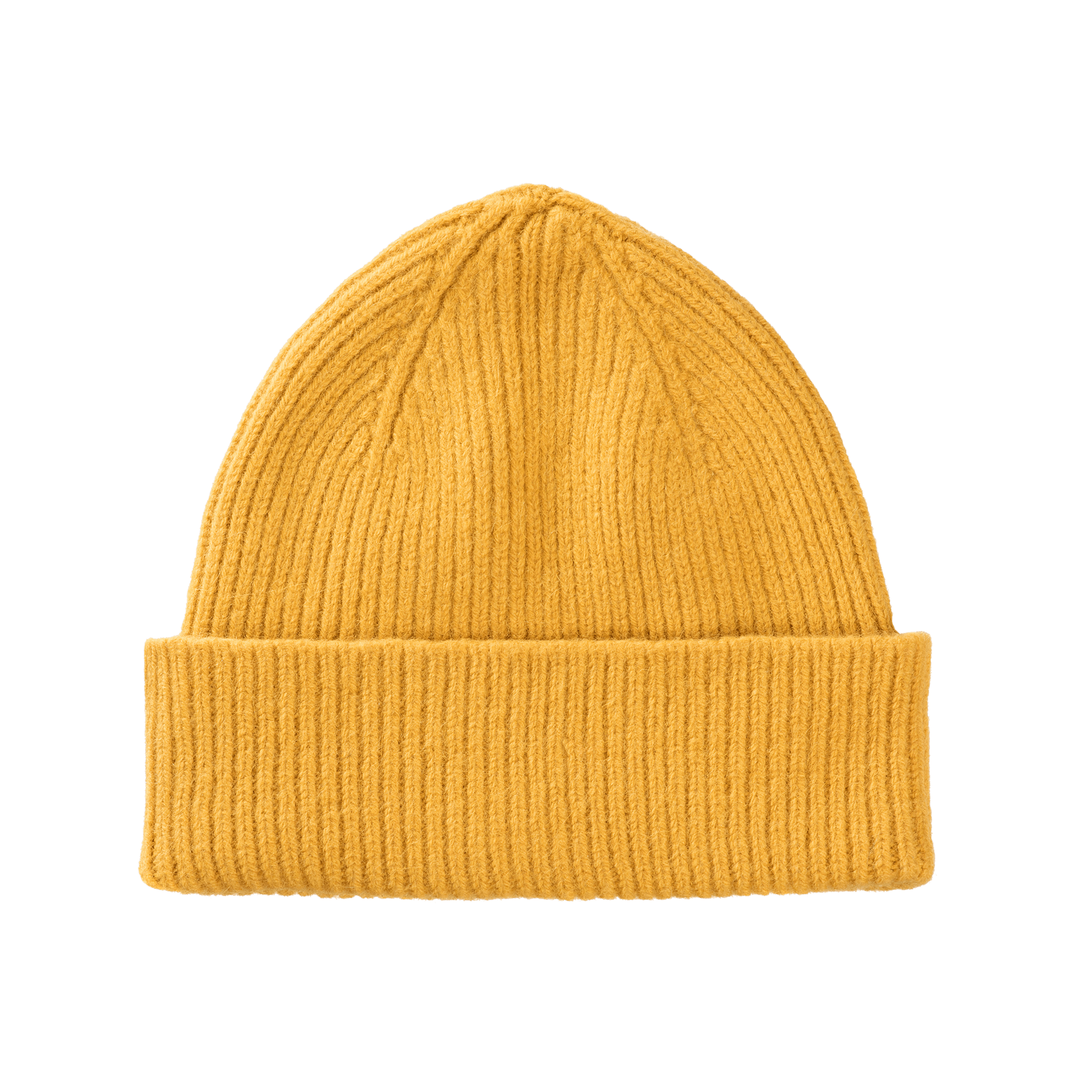 Wool and Caregora Bonnet Beanie in Mustard. Available at EASE Toronto. 