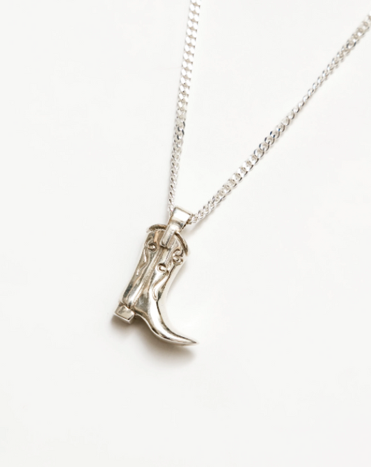 Cowboy Boot Charm Necklace - Silver