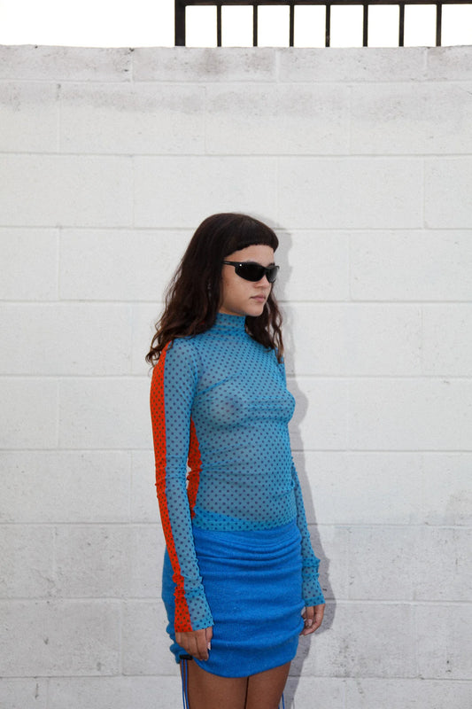 Split Turtleneck – Turquoise & Carrot