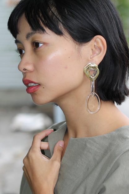 Glass Chain Hoops - Brass