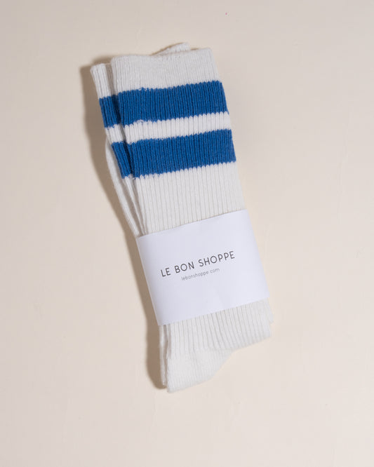 Grandpa Varsity Socks - White & Sugar Blue