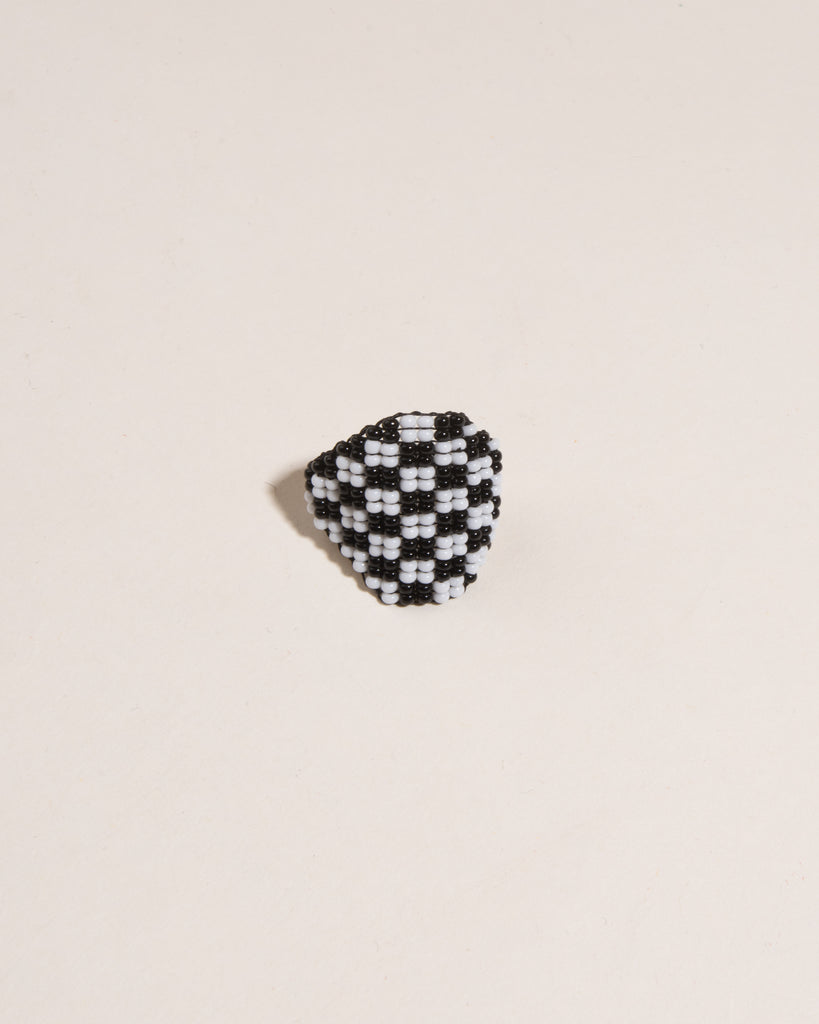 SANTA ISLA ready set go beaded black and white checkered ring 
