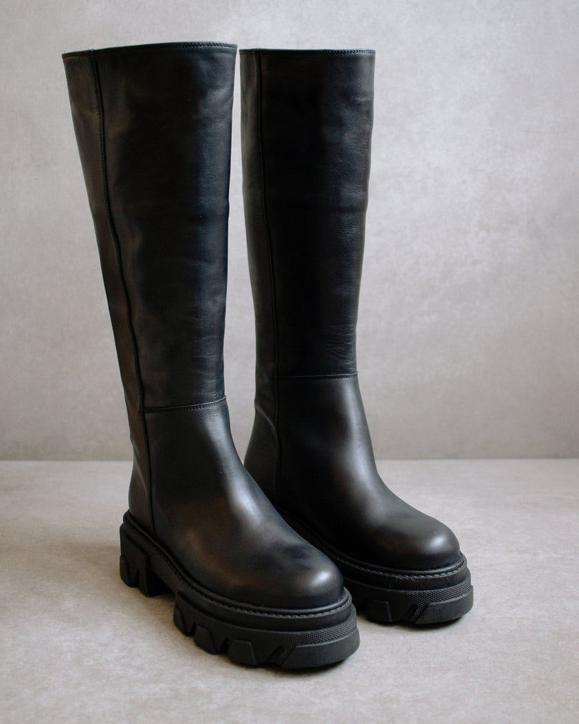 Katiuska Leather High Boots - Black