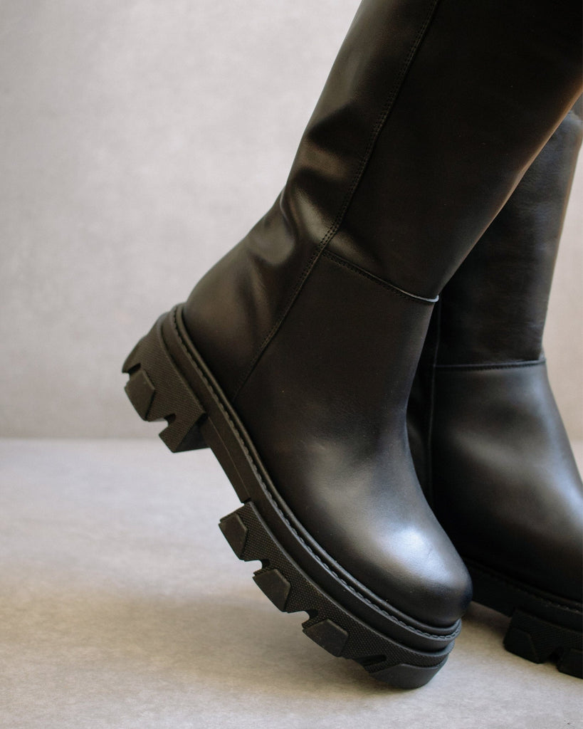 Katiuska Leather High Boots - Black