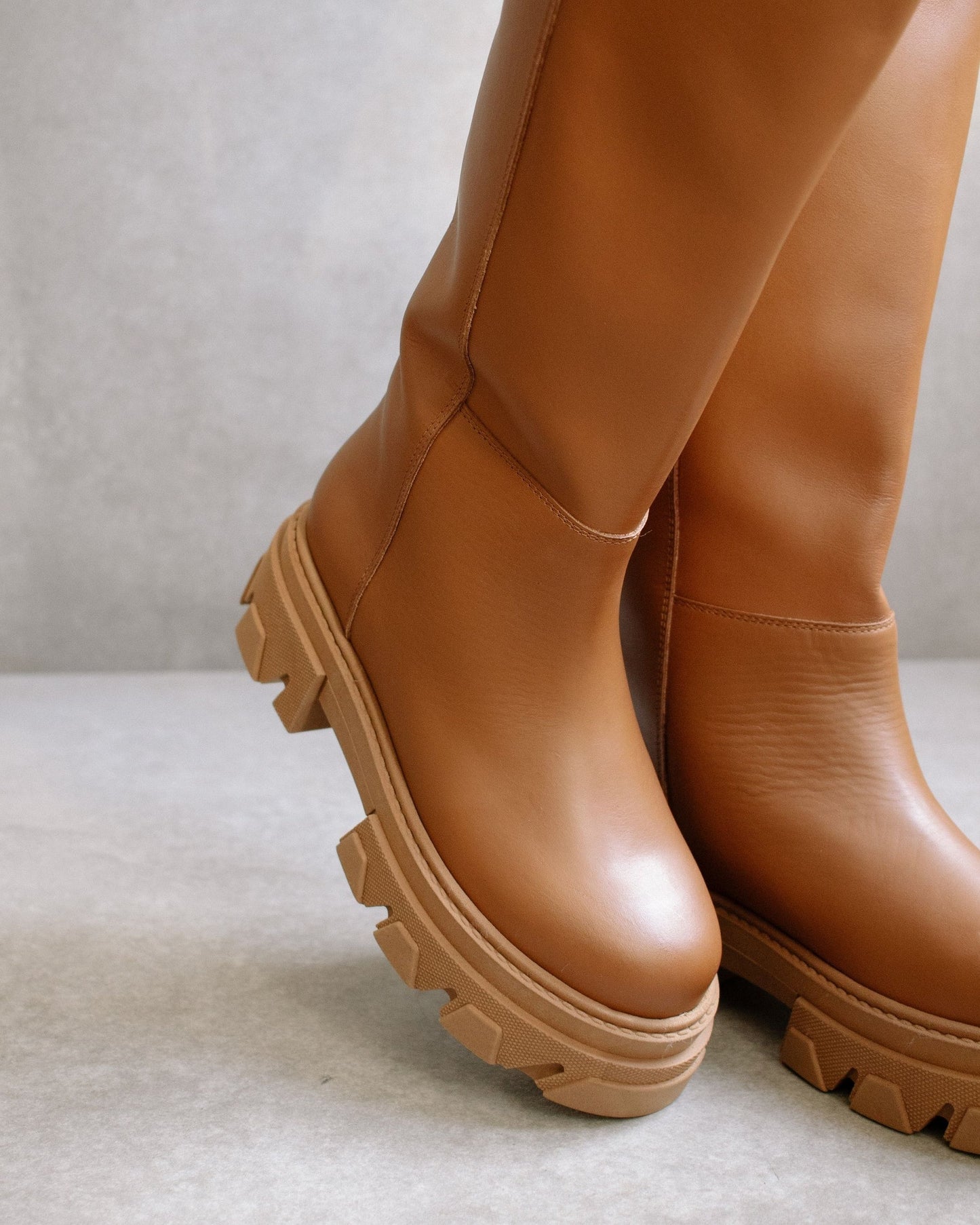 Katiuska Leather High Boots - Camel