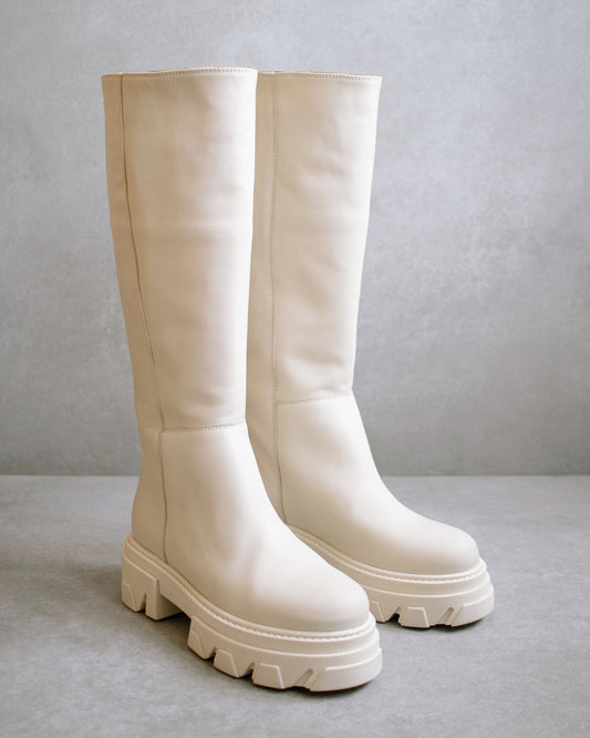 Katiuska Leather High Boot - Off-white