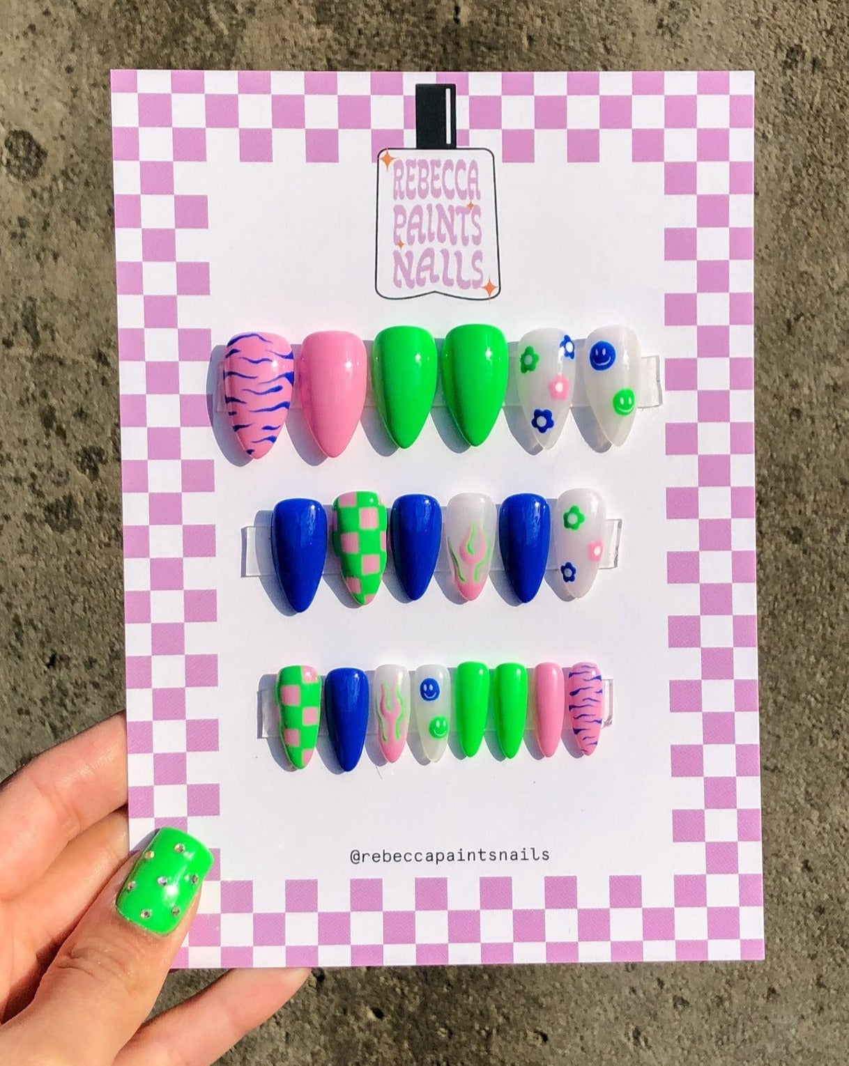 Rebecca Paints Nails Press-ons, Ziggy Set. Available at EASE Toronto.