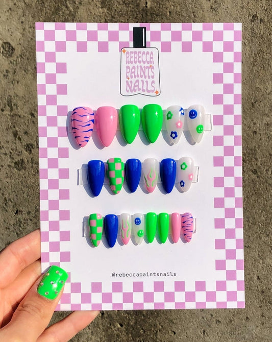 Rebecca Paints Nails Press-ons, Ziggy Set. Available at EASE Toronto.