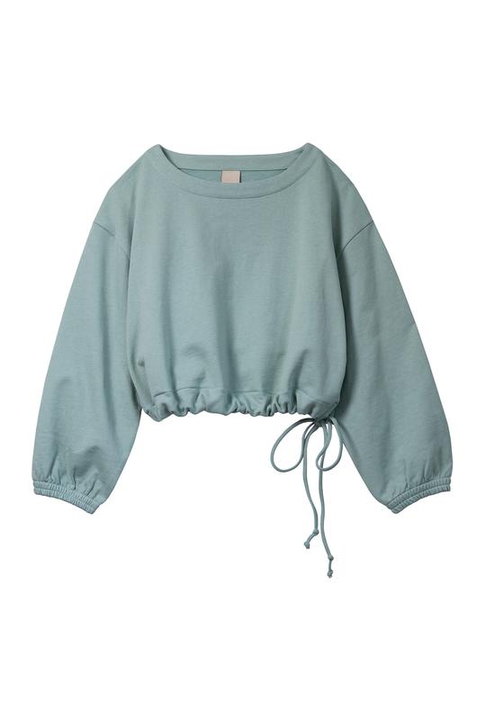 In Soft Focus Scrunch Sweatshirt in Sea Breeze. Available at EASE Toronto.
